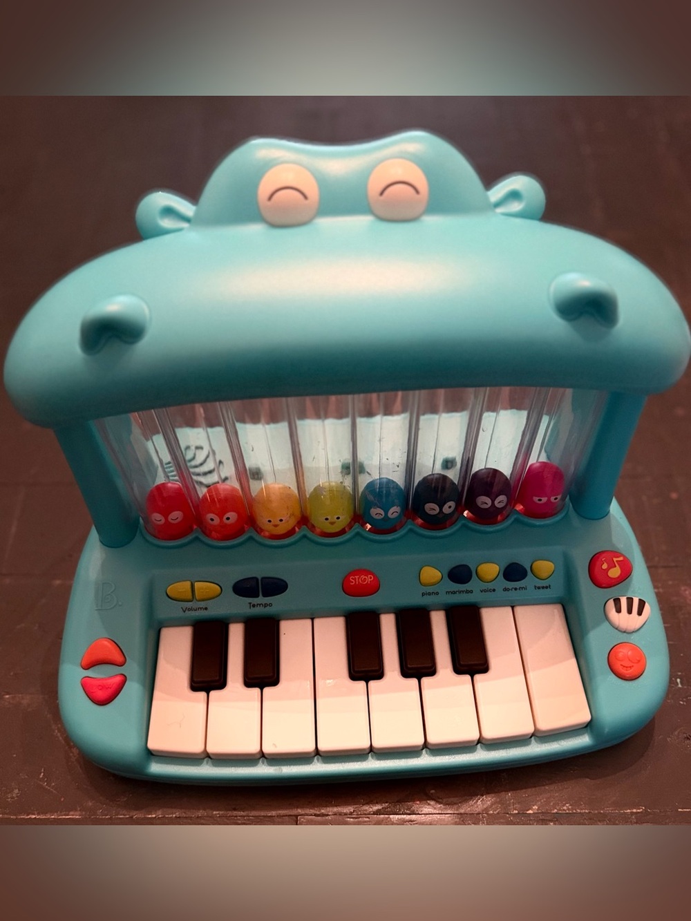 Blue Kids Musical Pop-Up Piano Toy with Colorful Characters